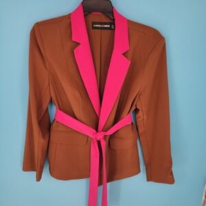 Gabrielle Union Colorblock Blazer Brown Hot Pink Belted XL GMA statement bold